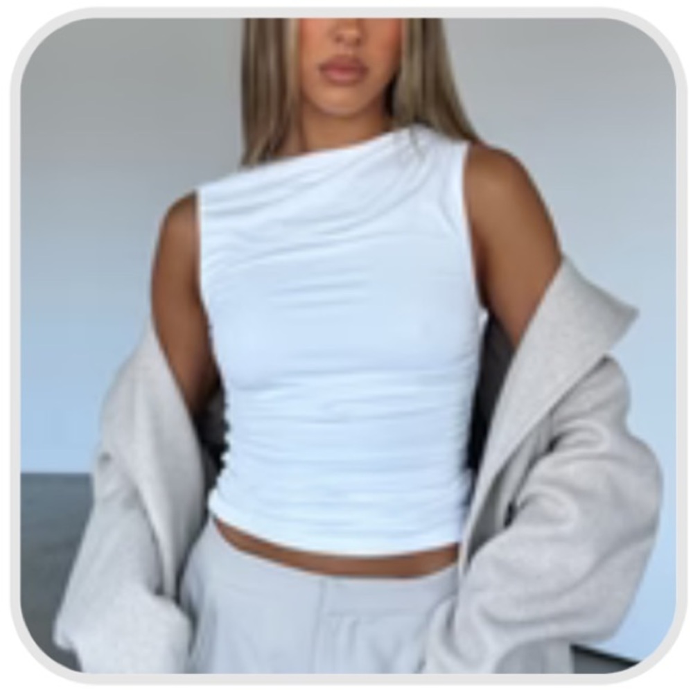 Women’s White Ruched Mock-Neck Camisole
